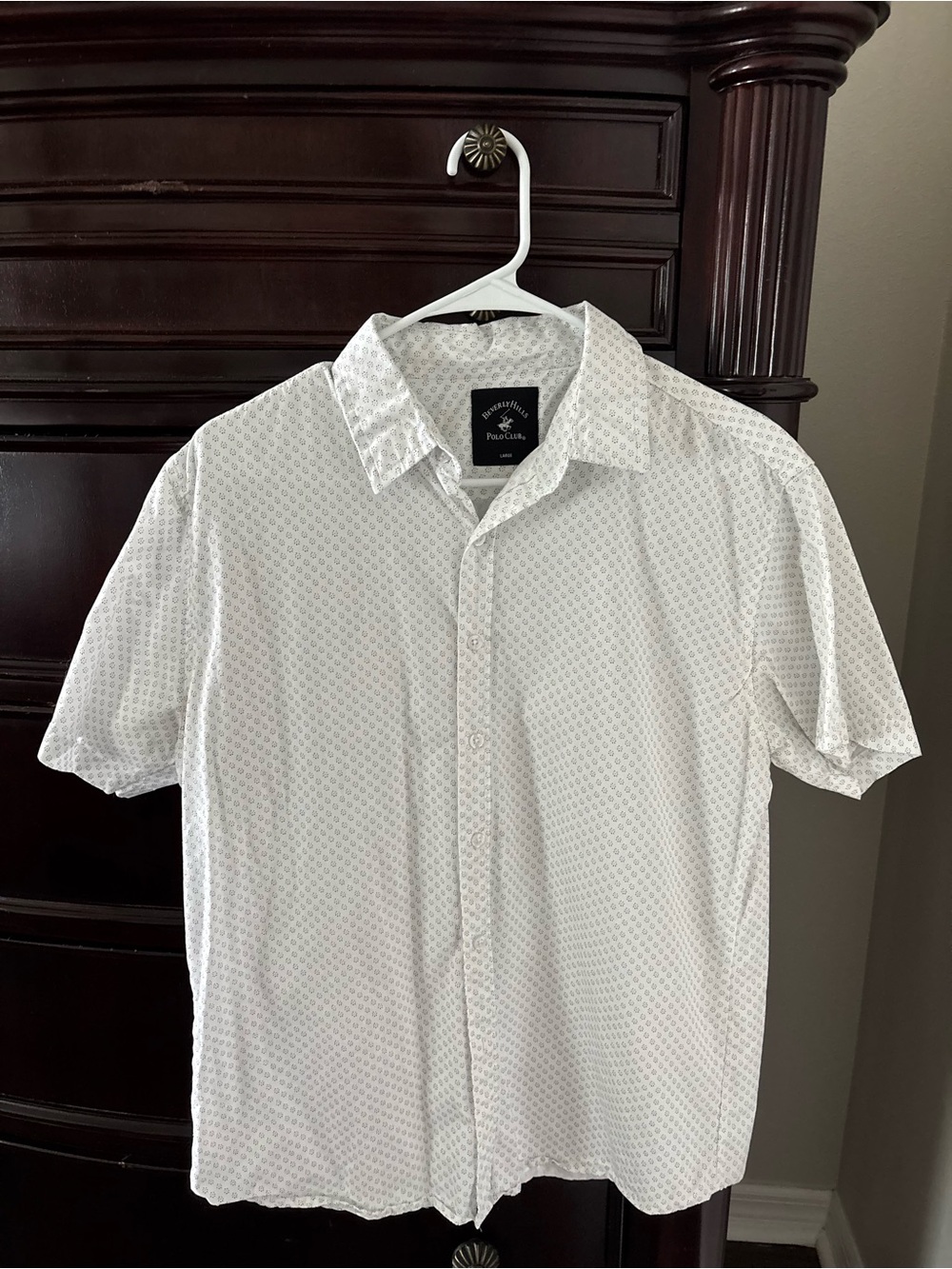 Beverly Hills Polo Club White Short-Sleeve Patterned Button-Down Shirt